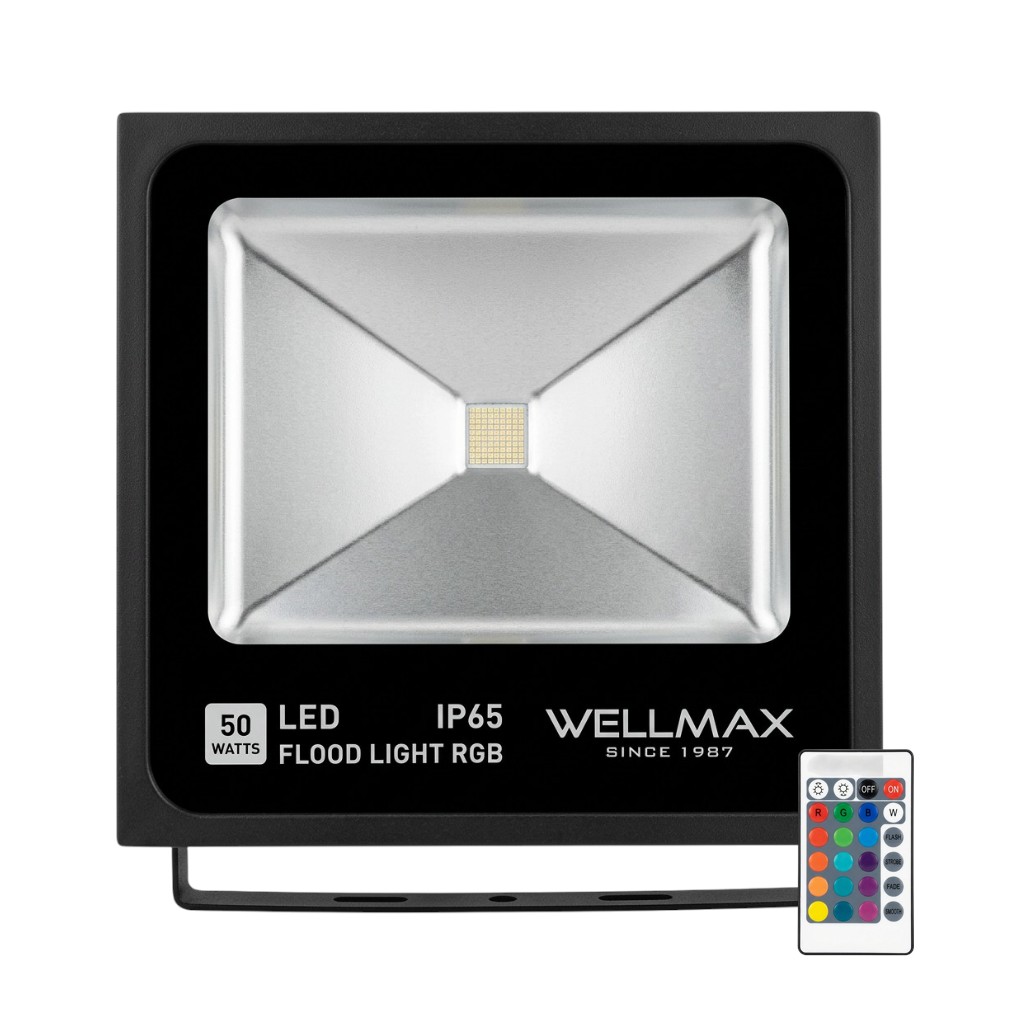 Proyector de Área Wellmax RGB Led 50w Ac100-265v Con Control Remoto