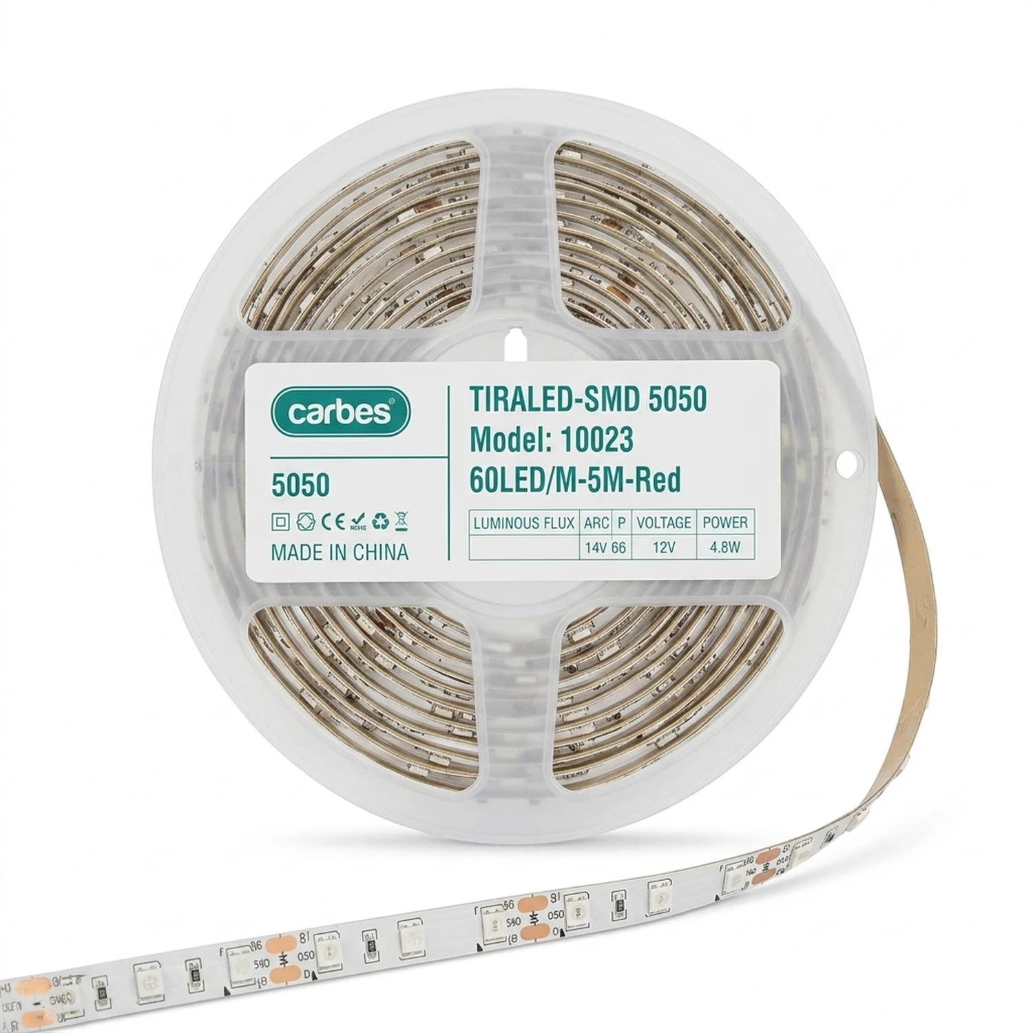 Cinta Rollo Led 5 Mt 12V. Rojo Con Entrada Jack