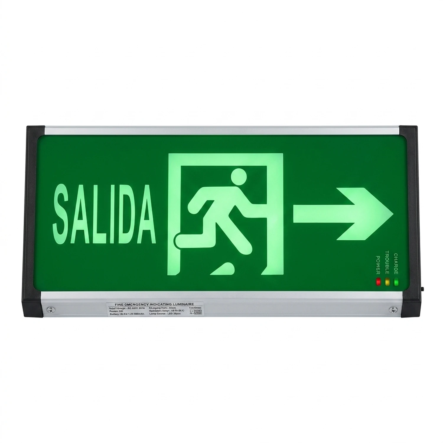 Letrero Led Salida Emergencia Vidrio 2 Caras Color Verde 90 Min.