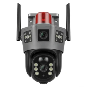 Cámara Seguridad de Exteriores Solar Con Doble Lente Con Alarma App V380 Color Negro M2