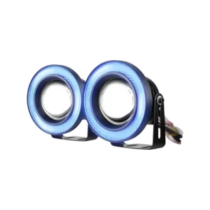 Foco Neblinero Led Ojos De Ángel Blanco Y Aro Azul 76Mm 3»