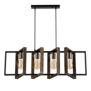 Lampara Colgante Metal Retro Regtangular 4 Amp. E27 (No Incluye Ampolletas)