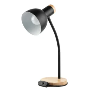 Lampara Led E27 Velador-Escritorio NEGRO Flexible Base Madera