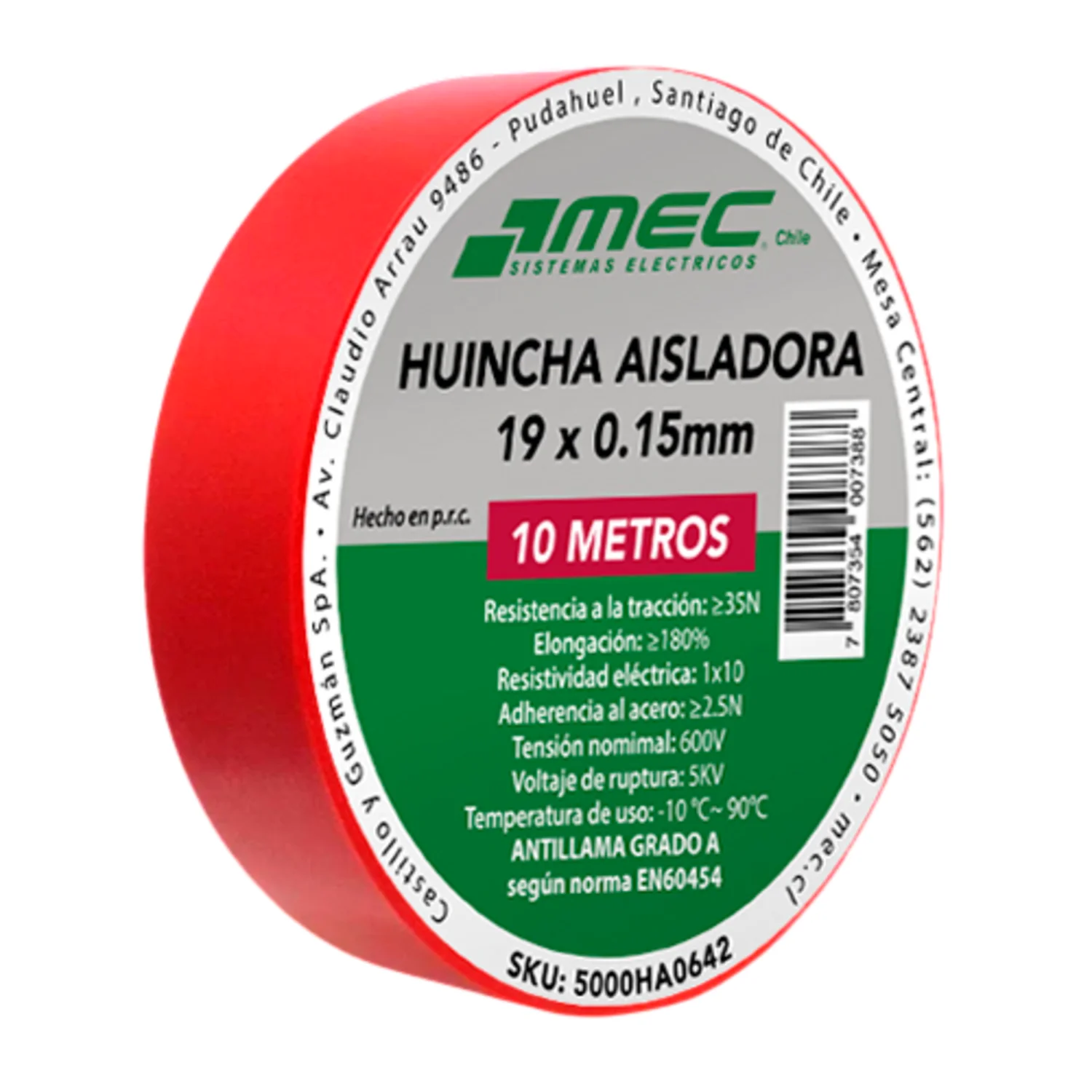 Huincha Aisladora 19 X 15mm X 10mts Rojo MEC