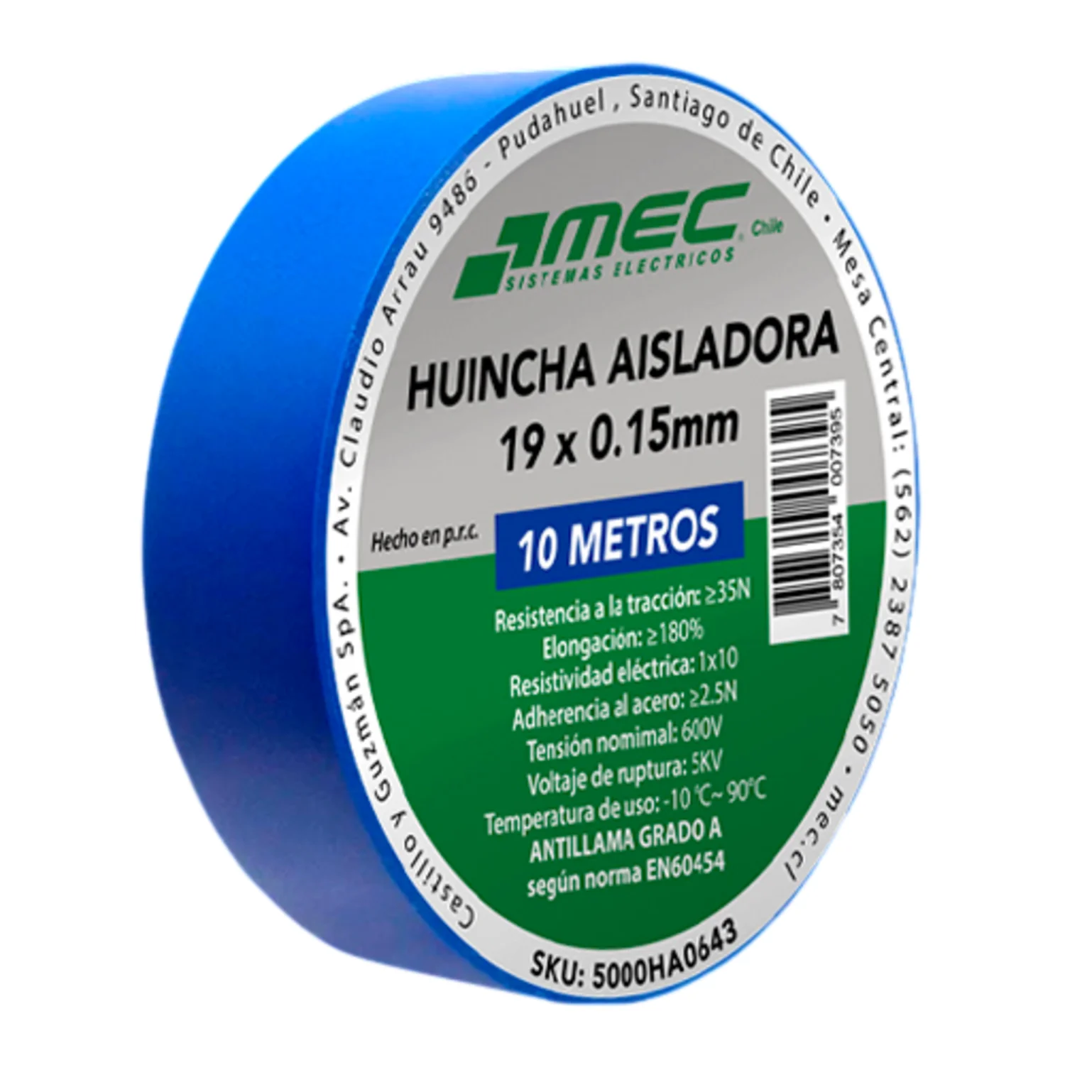 Huincha Aisladora 19 X 15mm X 10mts Azul MEC