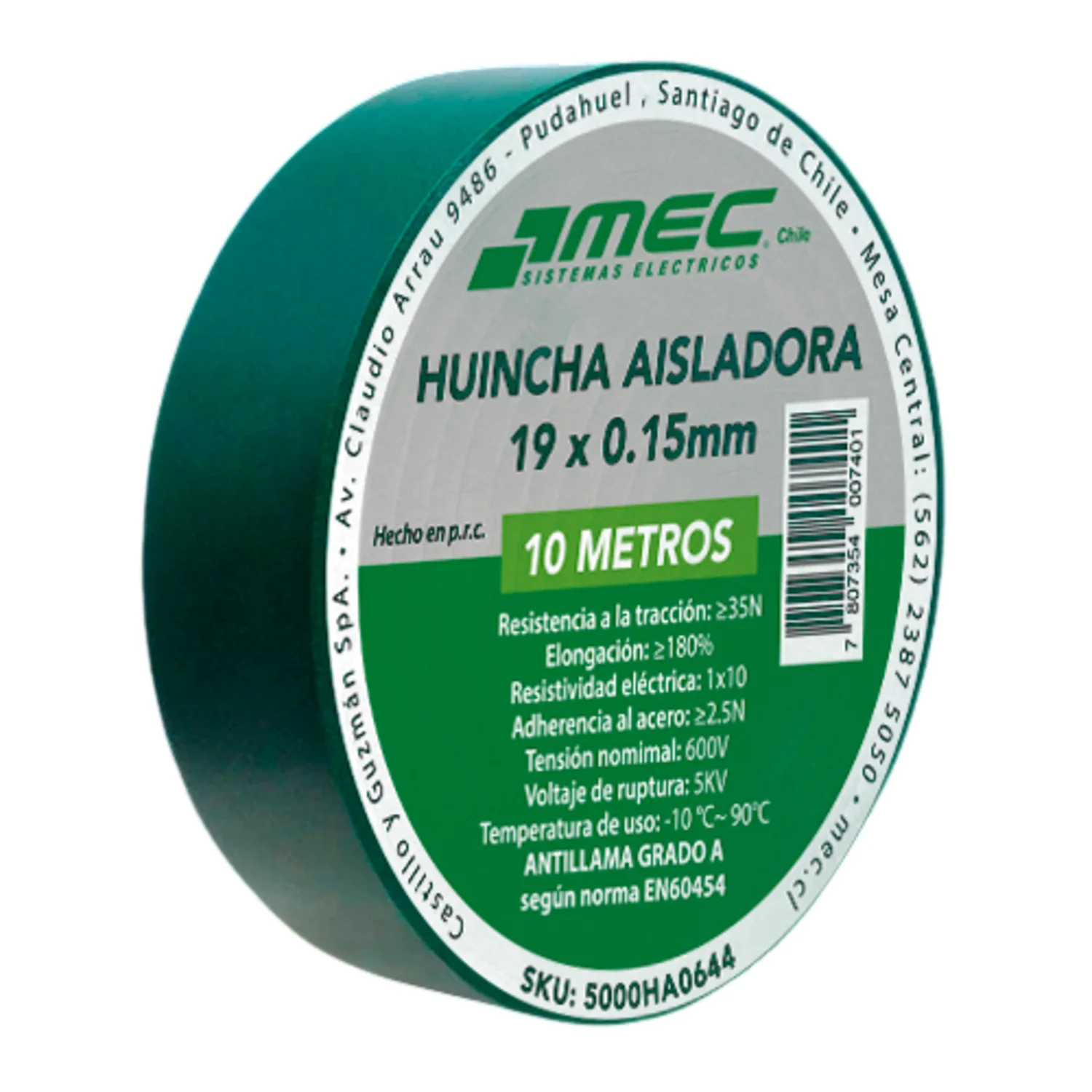 Huincha Aisladora 19 X 15mm X 10mts Verde MEC