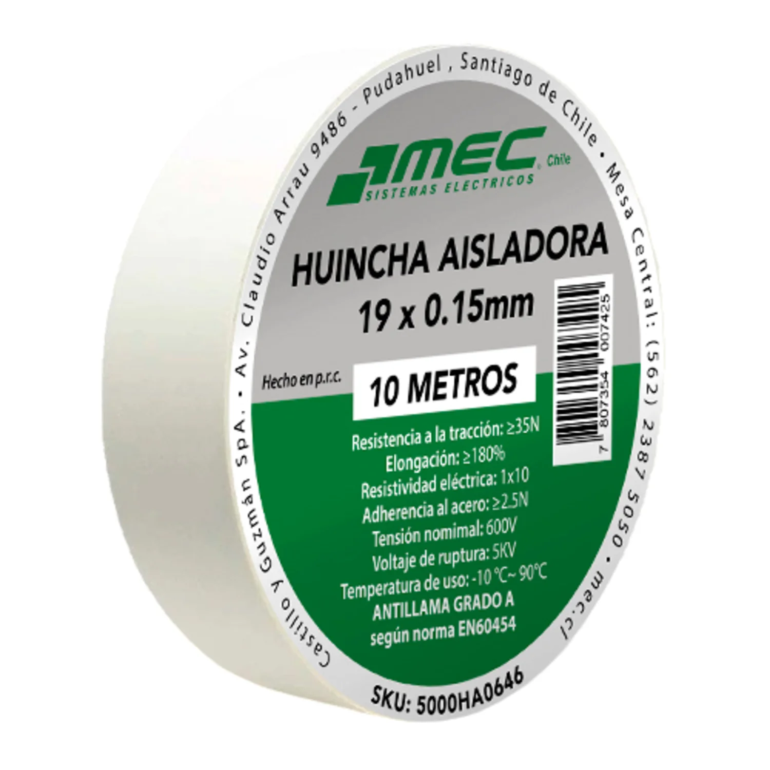 Huincha Aisladora 19 X 15mm X 10mts Blanco MEC