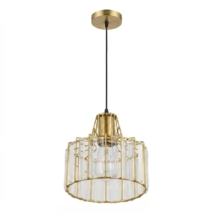 Lampara Colgante Porta E27 Individual Dorado-Vidrio Elegante