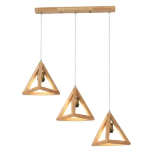 Lámpara Colgante Madera Triangular Triple Sin Ampolleta
