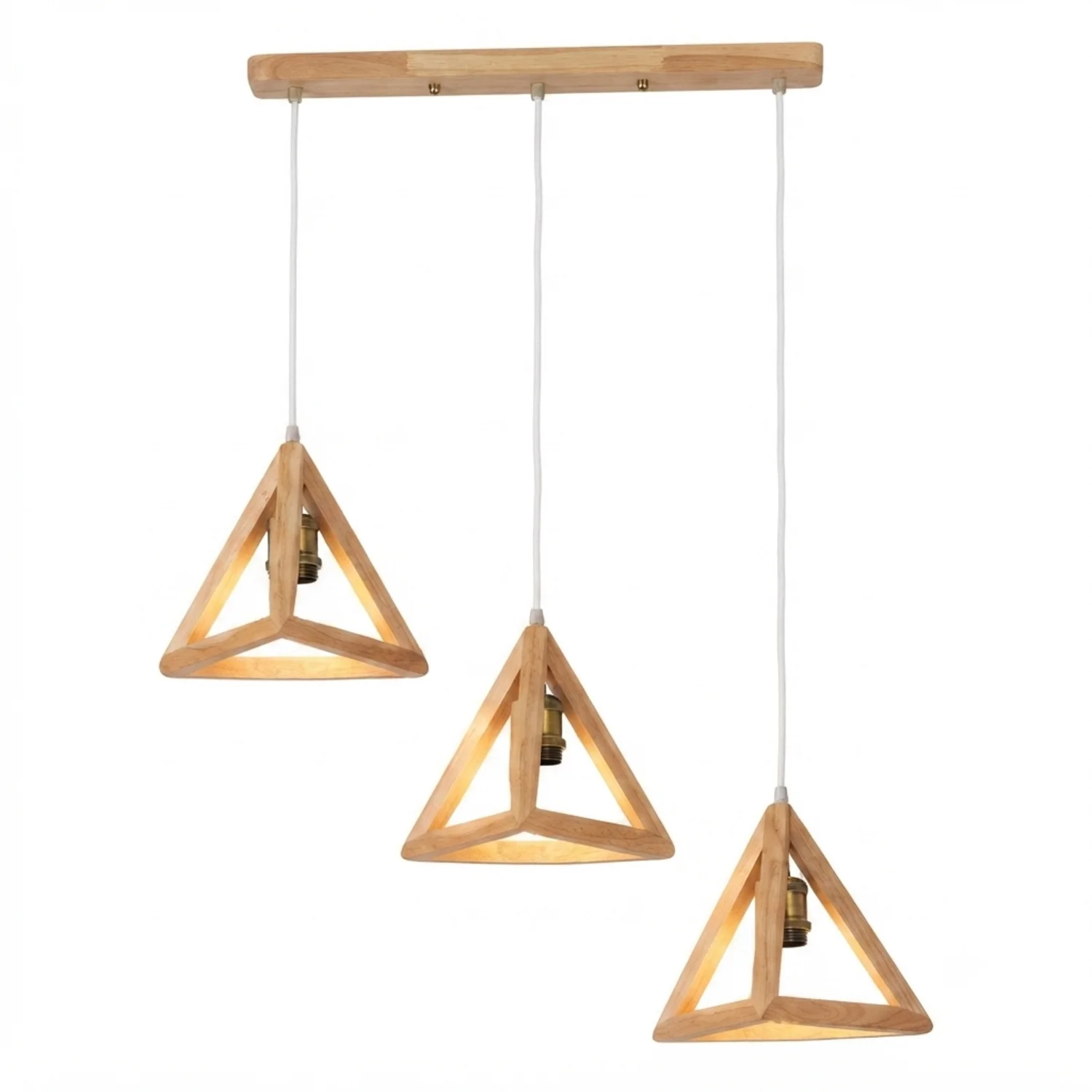 Lámpara Colgante Madera Triangular Triple Sin Ampolleta