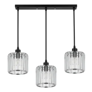 Lampara Colgante Porta E27 TRIPLE Negro-Vidrio Elegante